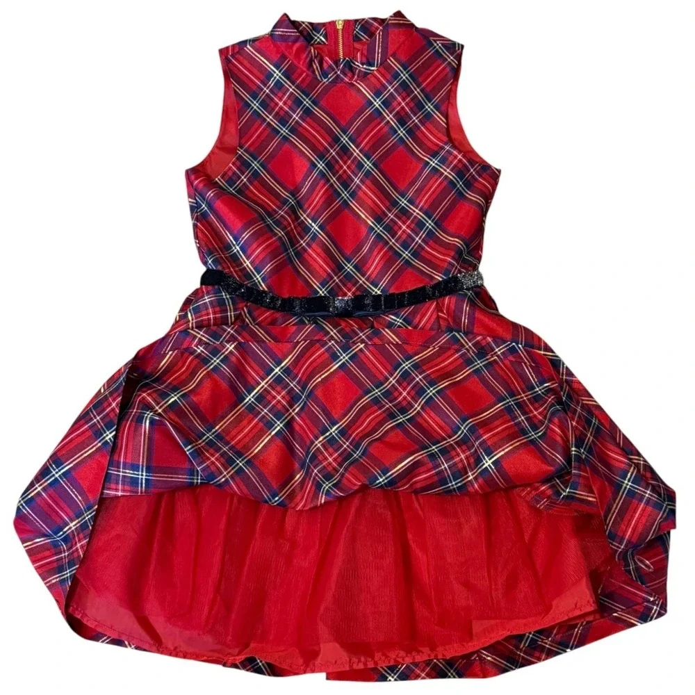 American Girl Size 8 Red Plaid Party Dress Tulle Lined Holiday Christmas